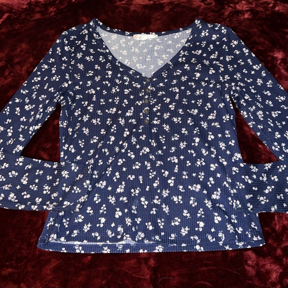 Pink Rose Navy Floral Long Sleeve Top